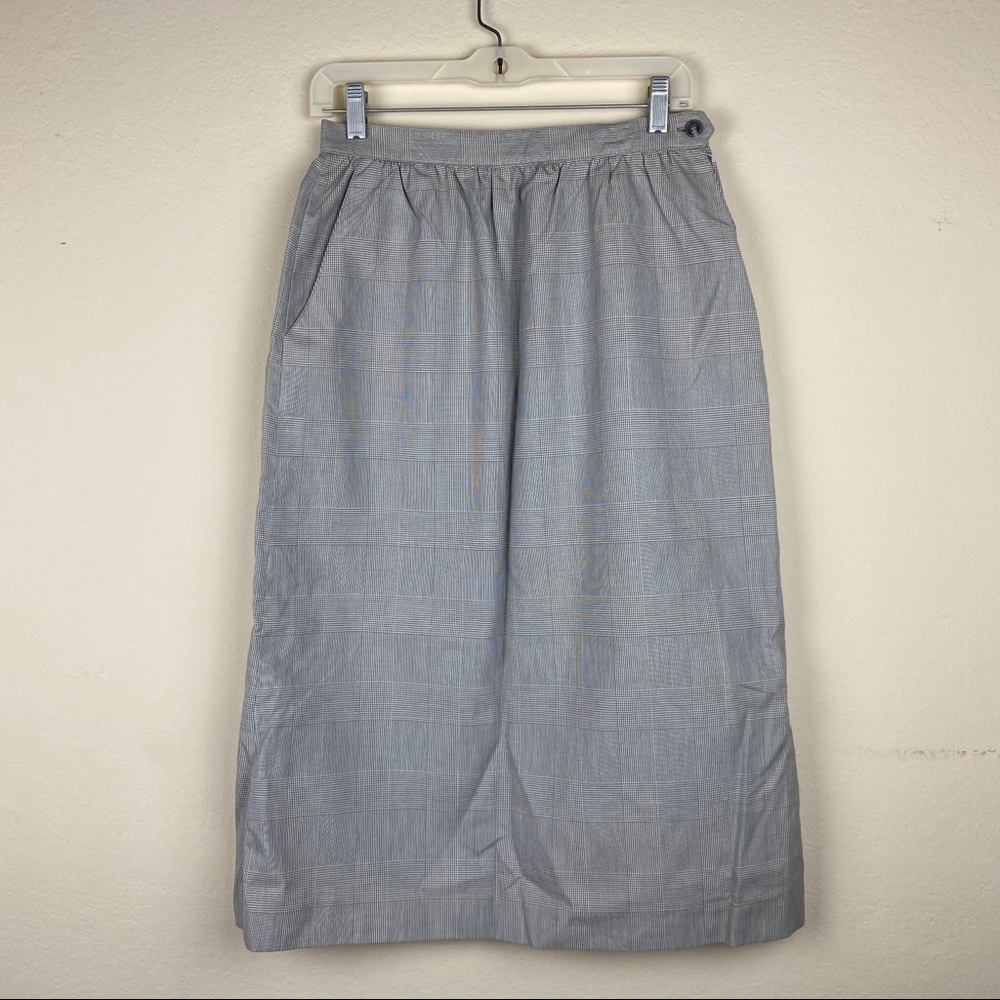 Vintage Midi Skirt Gray Lined Plaid Modest